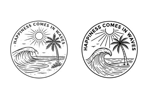 Happiness Comes in Waves Beach Badge SVG