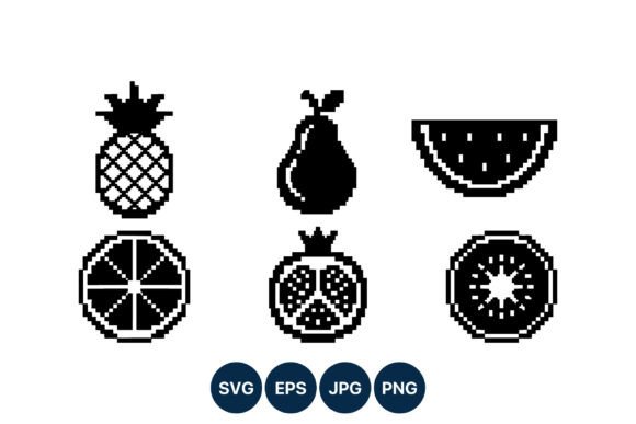 Pixel Fruit Icons Black White Review