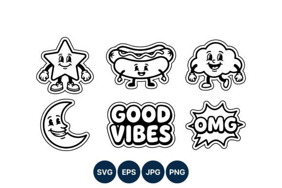 Smiling Retro Cartoon Star Moon Hotdog